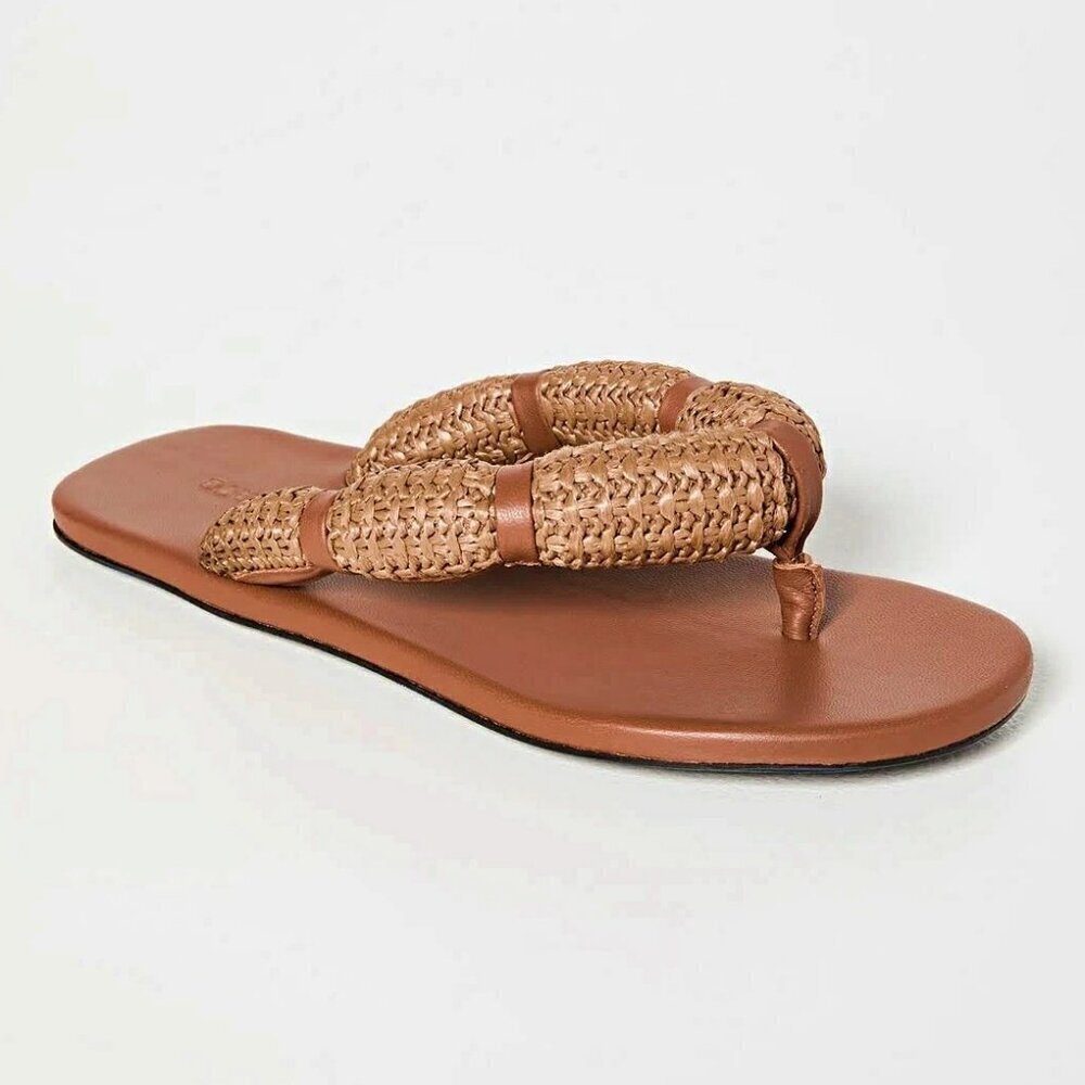 STAUD Women's Raffia Sierra Thong Sandals in Tan Size 39 (MSRP $250)